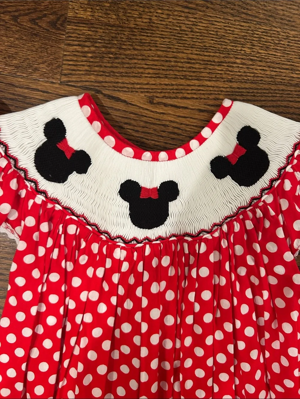 Girls' Red Polka Dot Formal Dress with Embroidered Yoke
